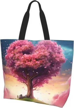 Tote Bag for Women Grocery Bag Reusable Shopping Bag Colorful Heart Tree Handbag Foldable Shoulder Bag
