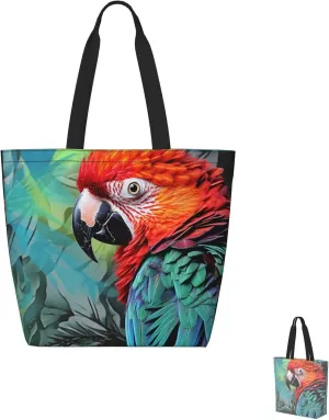 Tote Bag for Women Grocery Bag Reusable Shopping Bag Colorful parrot Handbag Foldable Shoulder Bag