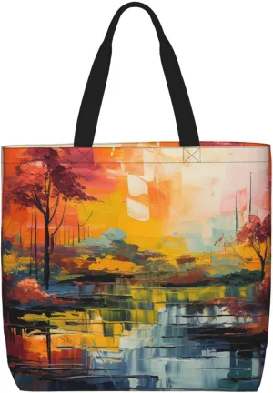Tote Bag for Women Grocery Bag Reusable Shopping Bag Divided Sea Pathway Handbag Foldable Shoulder Bag