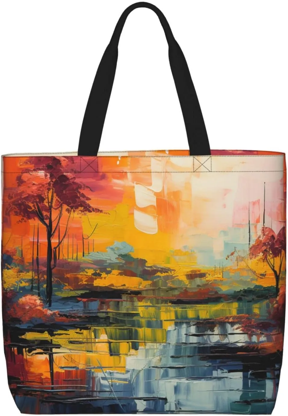Tote Bag for Women Grocery Bag Reusable Shopping Bag Divided Sea Pathway Handbag Foldable Shoulder Bag