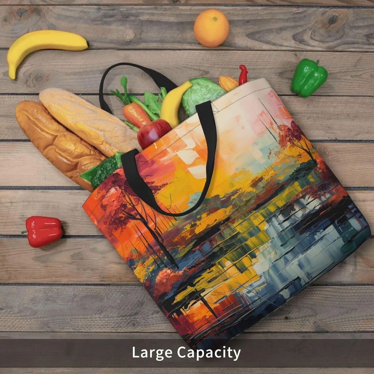 Tote Bag for Women Grocery Bag Reusable Shopping Bag Divided Sea Pathway Handbag Foldable Shoulder Bag