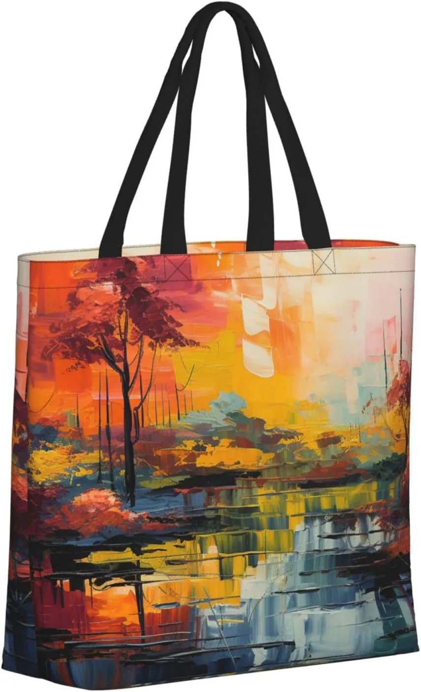Tote Bag for Women Grocery Bag Reusable Shopping Bag Divided Sea Pathway Handbag Foldable Shoulder Bag