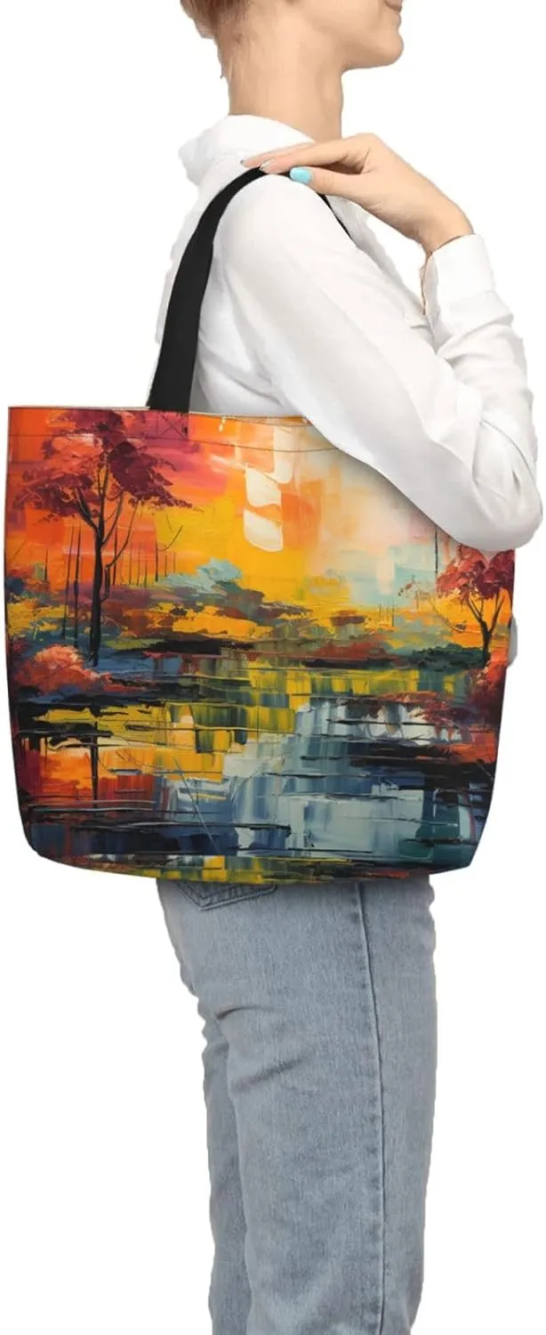 Tote Bag for Women Grocery Bag Reusable Shopping Bag Divided Sea Pathway Handbag Foldable Shoulder Bag