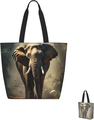 Tote Bag for Women Grocery Bag Reusable Shopping Bag Elephant white pattern Handbag Foldable Shoulder Bag
