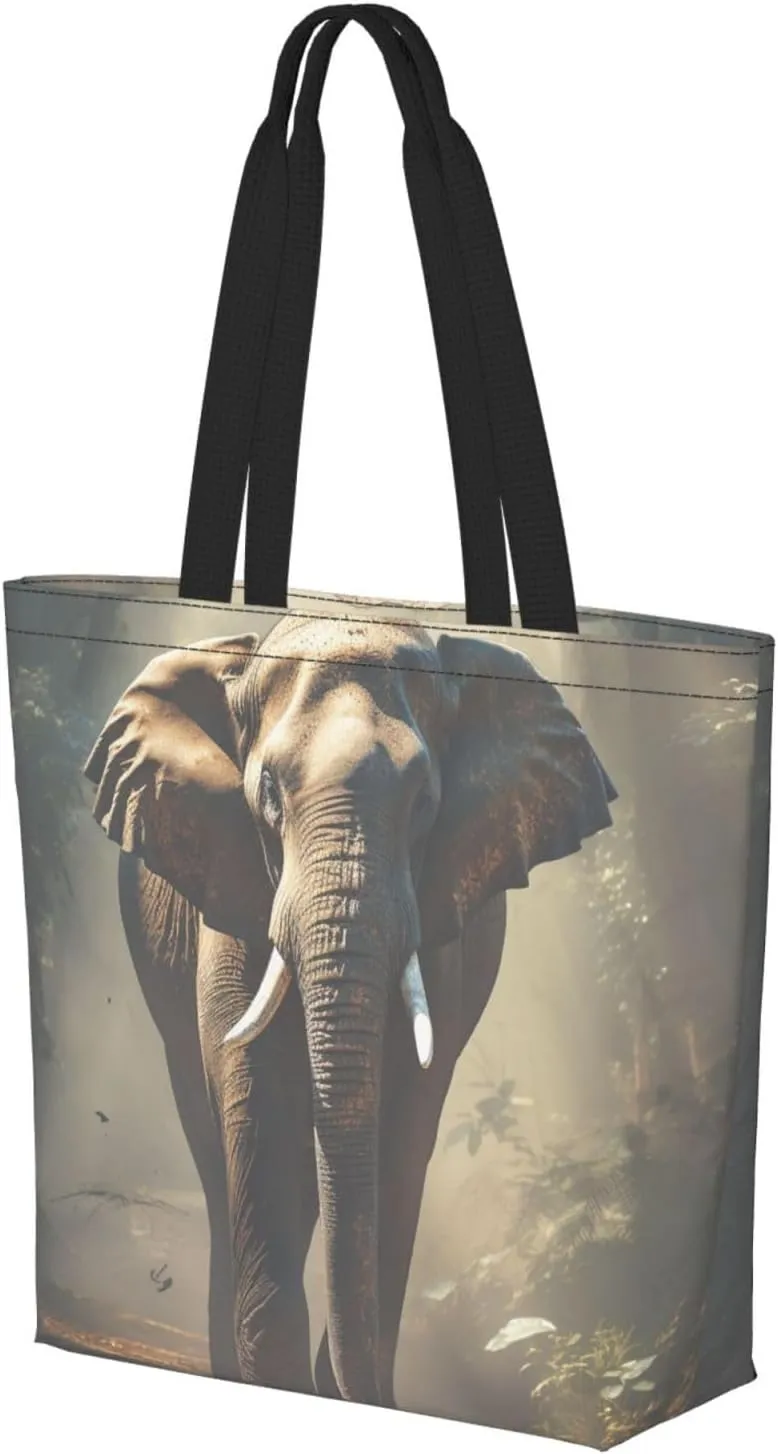 Tote Bag for Women Grocery Bag Reusable Shopping Bag Elephant white pattern Handbag Foldable Shoulder Bag
