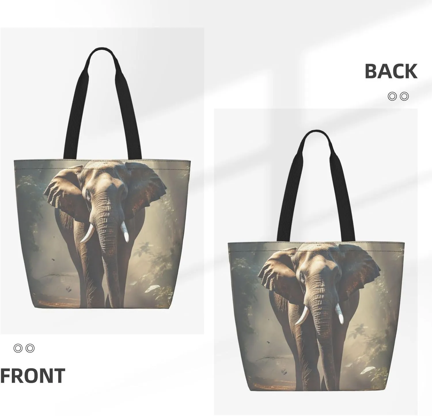 Tote Bag for Women Grocery Bag Reusable Shopping Bag Elephant white pattern Handbag Foldable Shoulder Bag