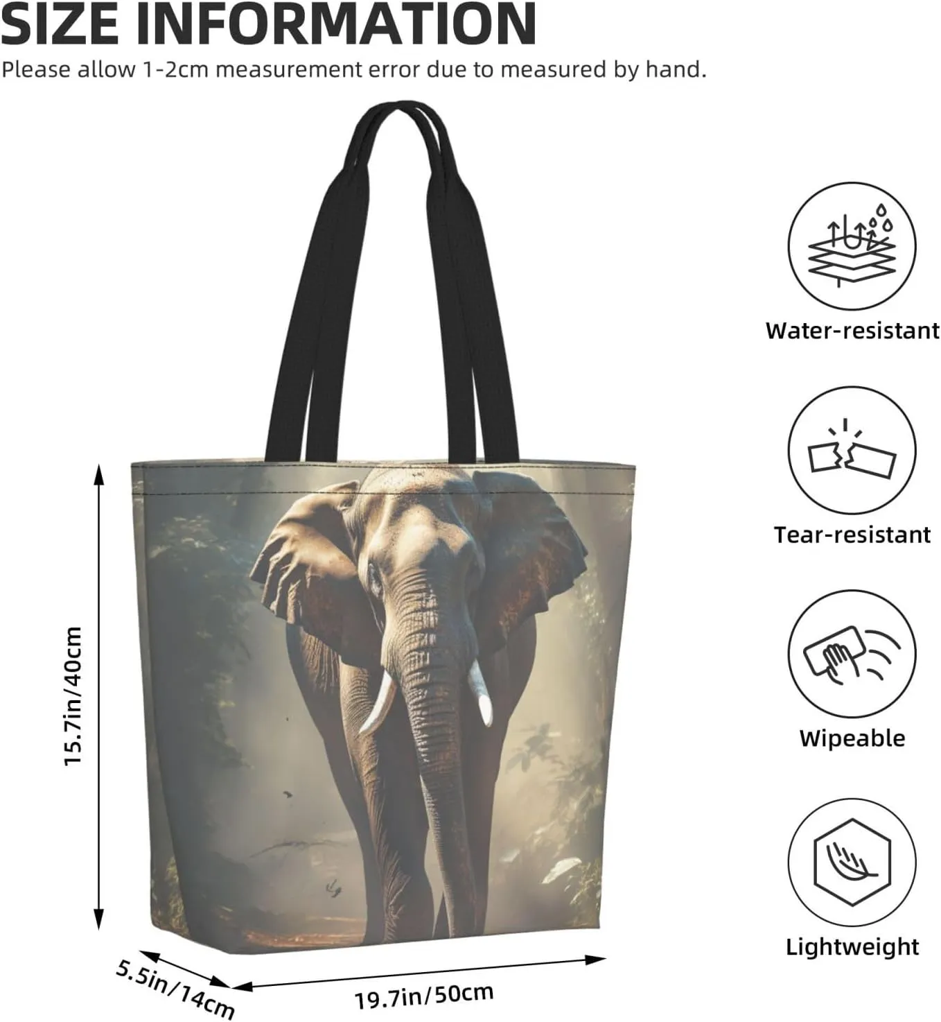 Tote Bag for Women Grocery Bag Reusable Shopping Bag Elephant white pattern Handbag Foldable Shoulder Bag