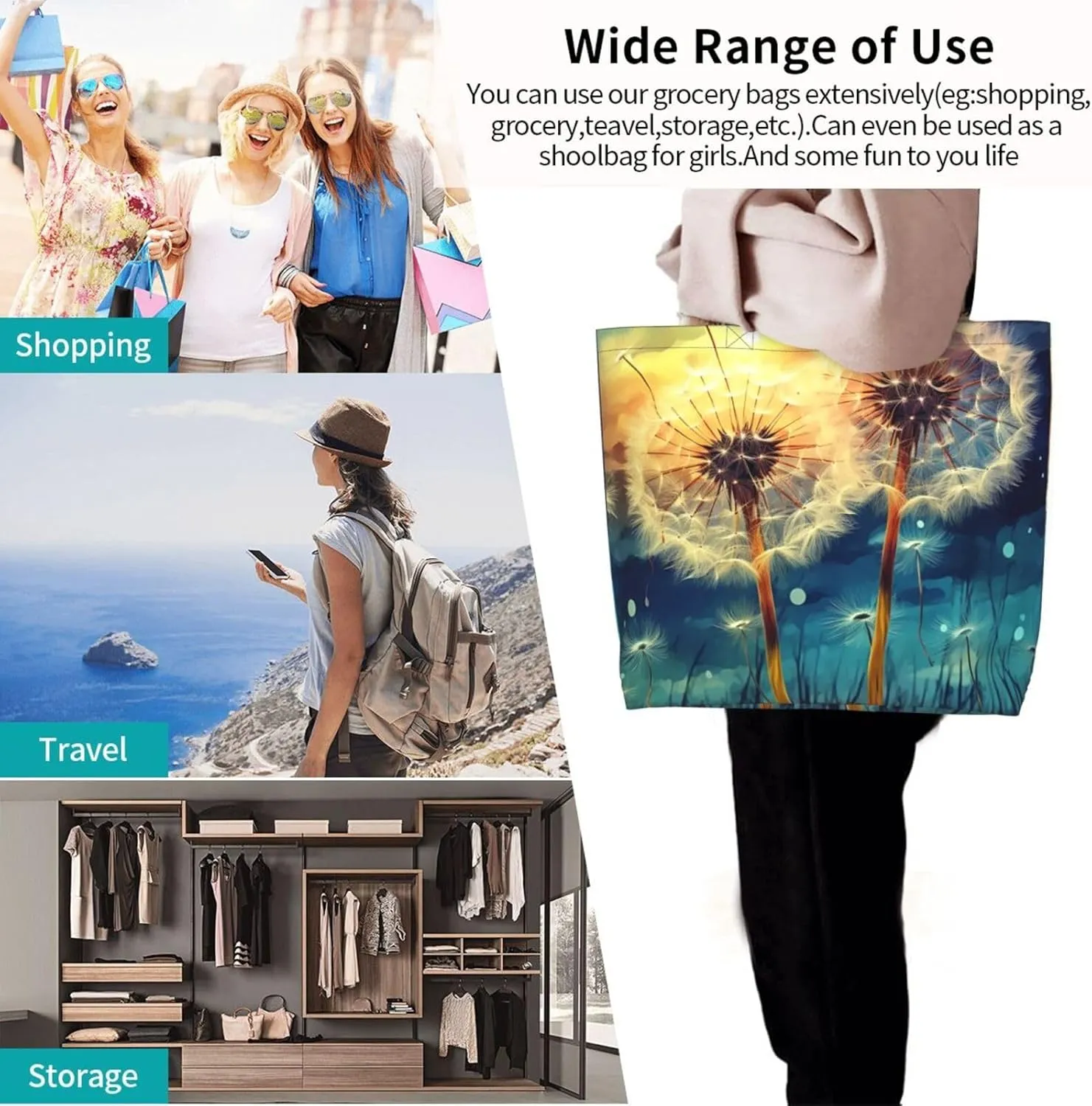 Tote Bag for Women Grocery Bag Reusable Shopping Bag Flickering Pineapple Handbag Foldable Shoulder Bag