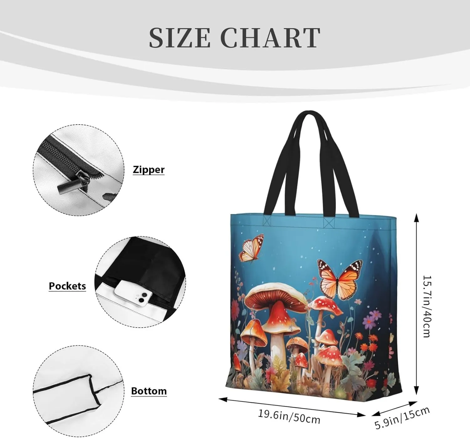Tote Bag for Women Grocery Bag Reusable Shopping Bag Owl on a branch Handbag Foldable Shoulder Bag