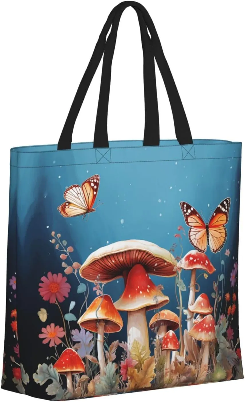 Tote Bag for Women Grocery Bag Reusable Shopping Bag Owl on a branch Handbag Foldable Shoulder Bag