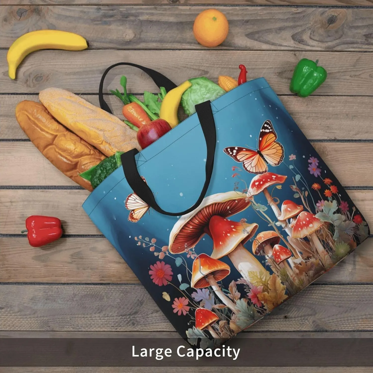 Tote Bag for Women Grocery Bag Reusable Shopping Bag Owl on a branch Handbag Foldable Shoulder Bag