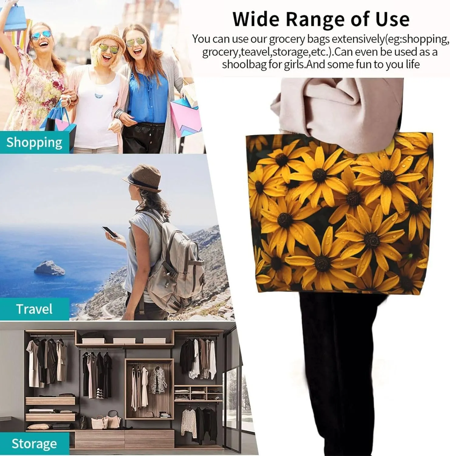 Tote Bag for Women Grocery Bag Reusable Shopping Bag Succulent Plant Handbag Foldable Shoulder Bag