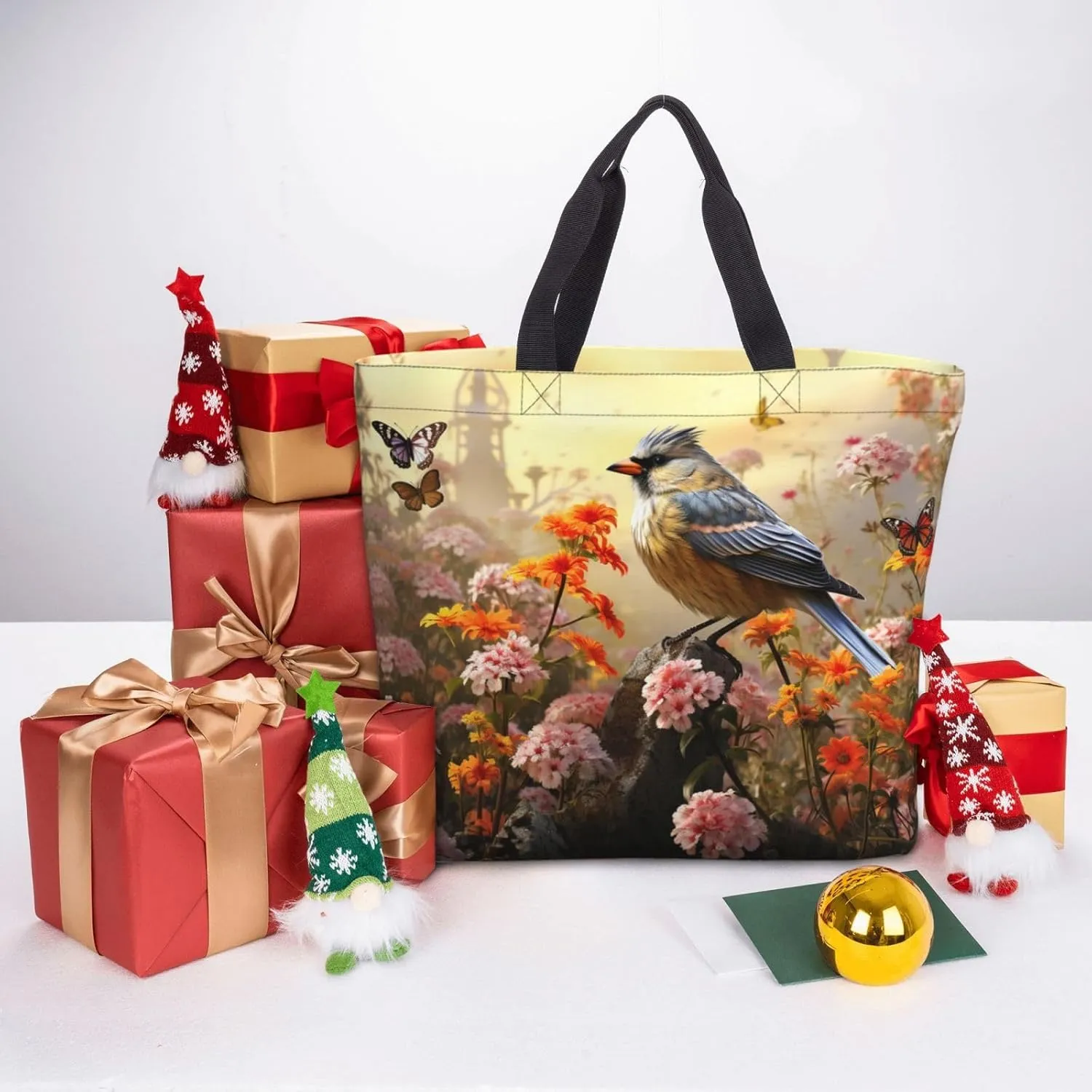 Tote Bag for Women Grocery Bag Reusable Shopping Bag Sugar Skull Rose Handbag Foldable Shoulder Bag