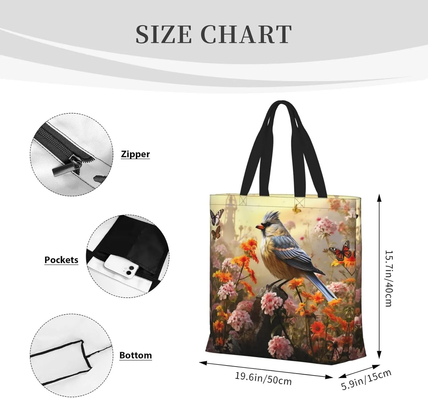 Tote Bag for Women Grocery Bag Reusable Shopping Bag Sugar Skull Rose Handbag Foldable Shoulder Bag