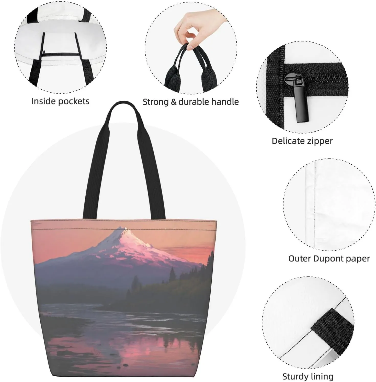 Tote Bag for Women Grocery Bag Reusable Shopping Bag Tiger Colorful Sunset Handbag Foldable Shoulder Bag