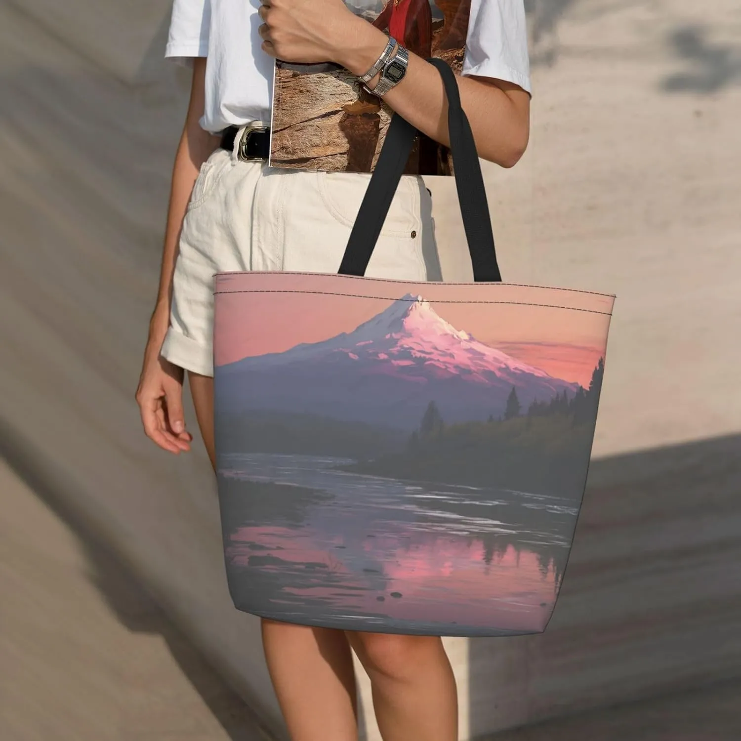 Tote Bag for Women Grocery Bag Reusable Shopping Bag Tiger Colorful Sunset Handbag Foldable Shoulder Bag