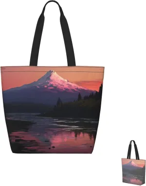 Tote Bag for Women Grocery Bag Reusable Shopping Bag Tiger Colorful Sunset Handbag Foldable Shoulder Bag