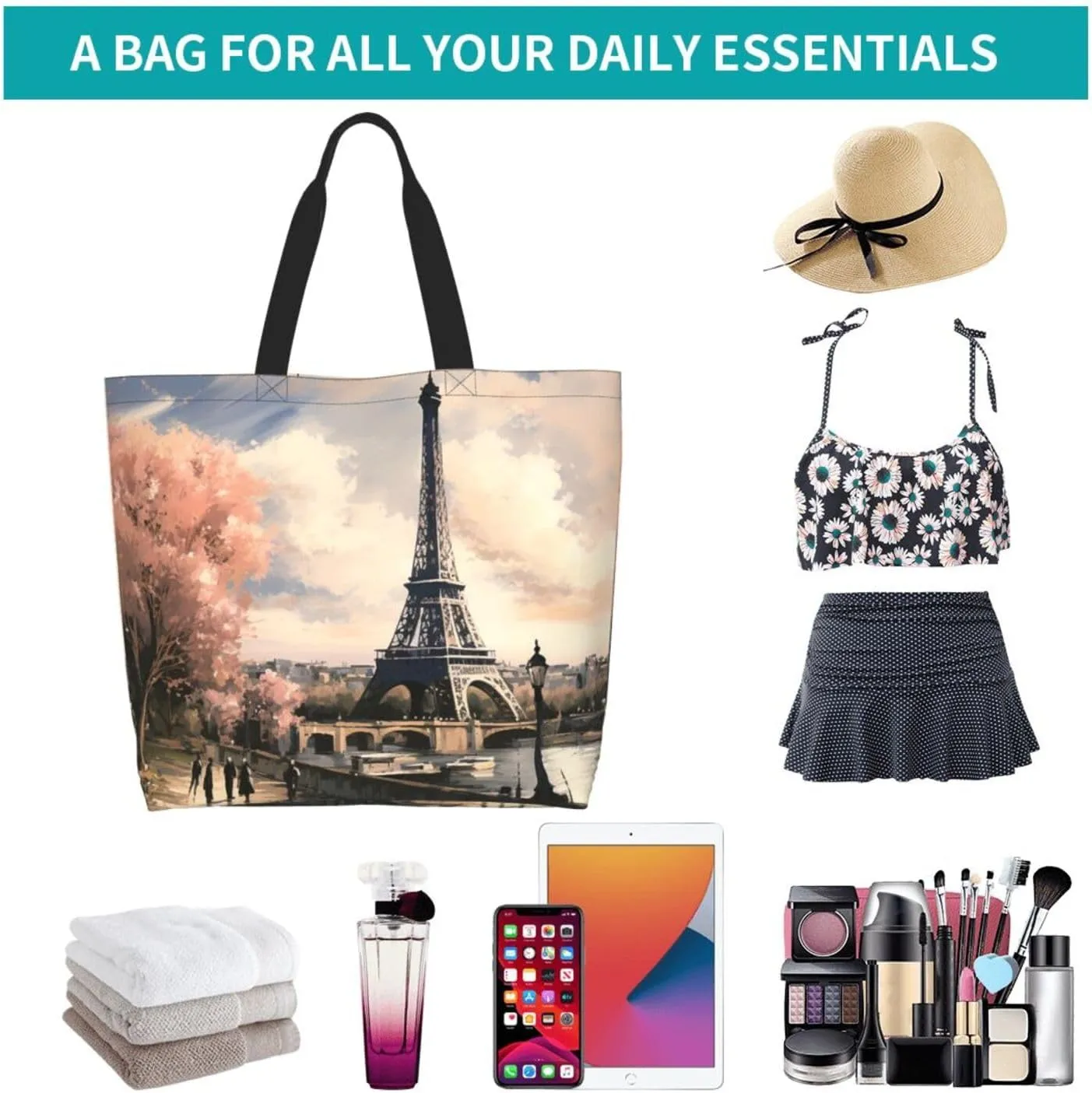 Tote Bag for Women Grocery Bag Reusable Shopping Bag Yellow and flowers Handbag Foldable Shoulder Bag