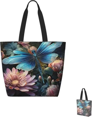 Tote Bag for Women Grocery Bag Reusable Shopping Bag Yellow and flowers Handbag Foldable Shoulder Bag