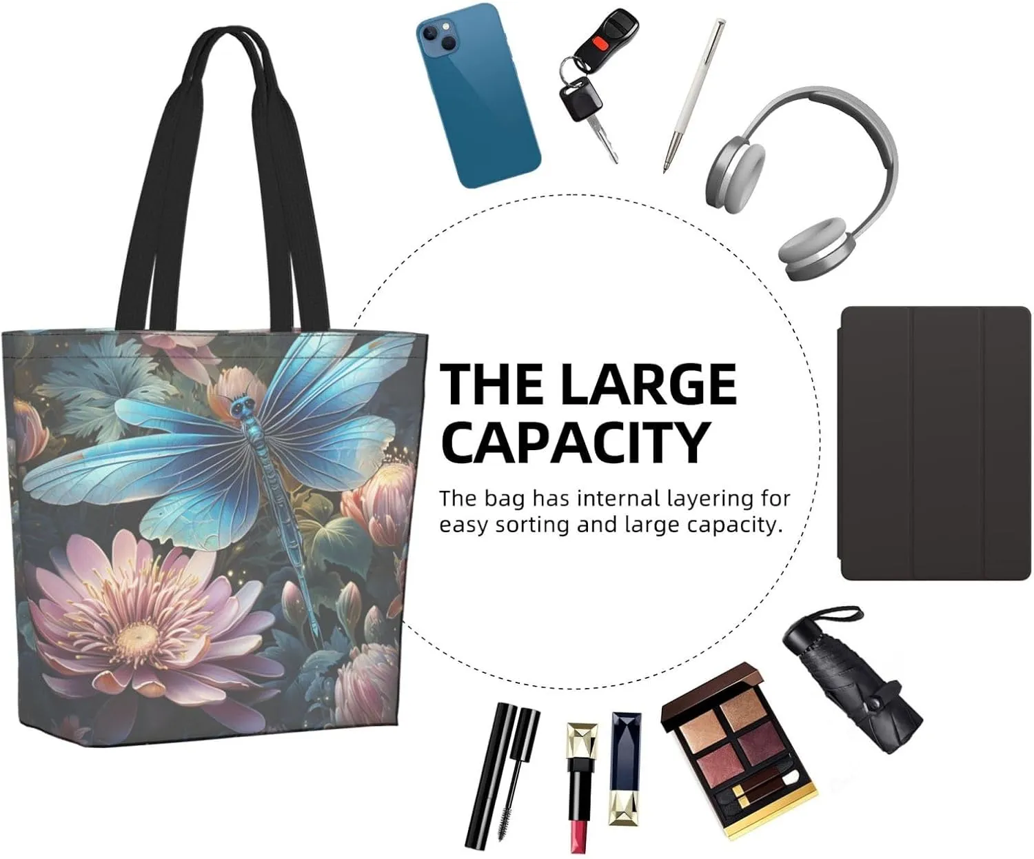 Tote Bag for Women Grocery Bag Reusable Shopping Bag Yellow and flowers Handbag Foldable Shoulder Bag
