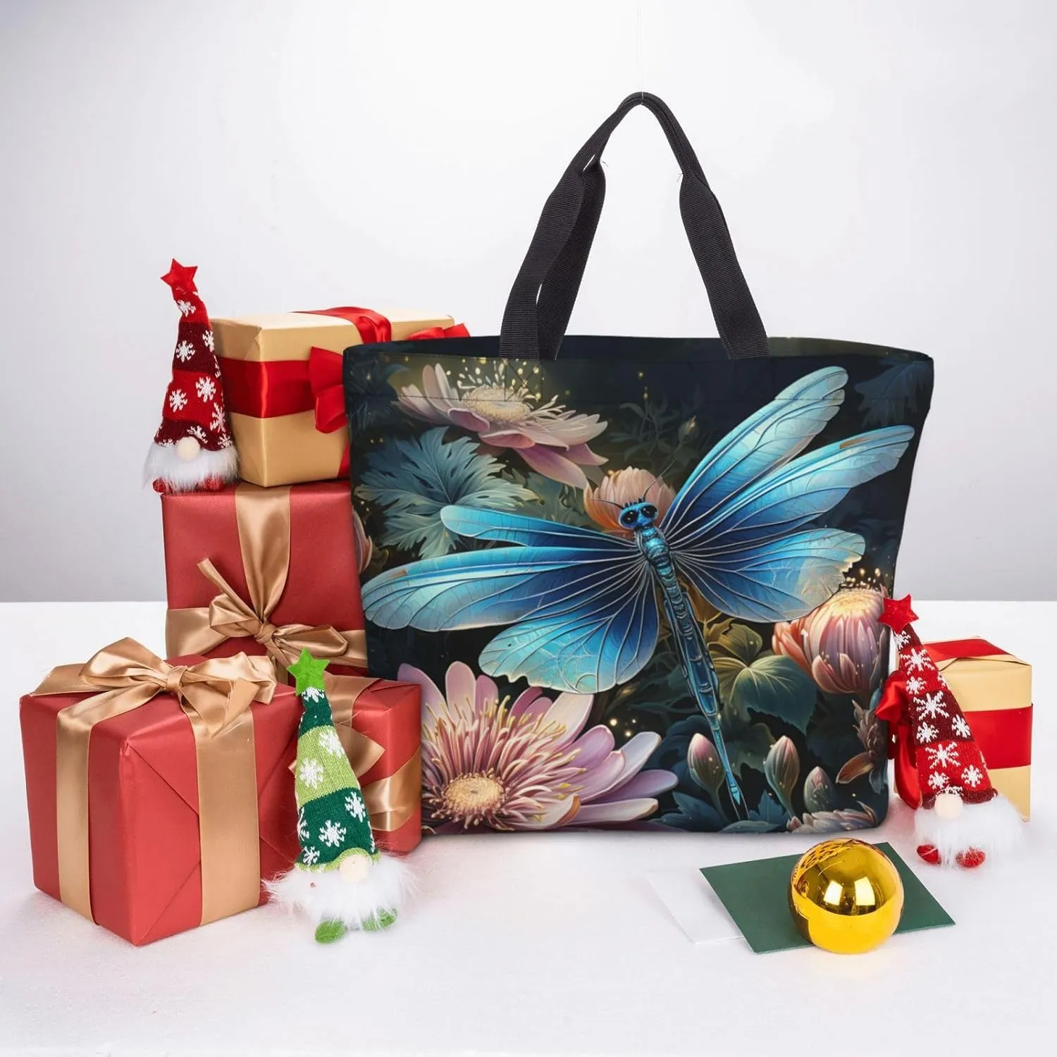Tote Bag for Women Grocery Bag Reusable Shopping Bag Yellow and flowers Handbag Foldable Shoulder Bag