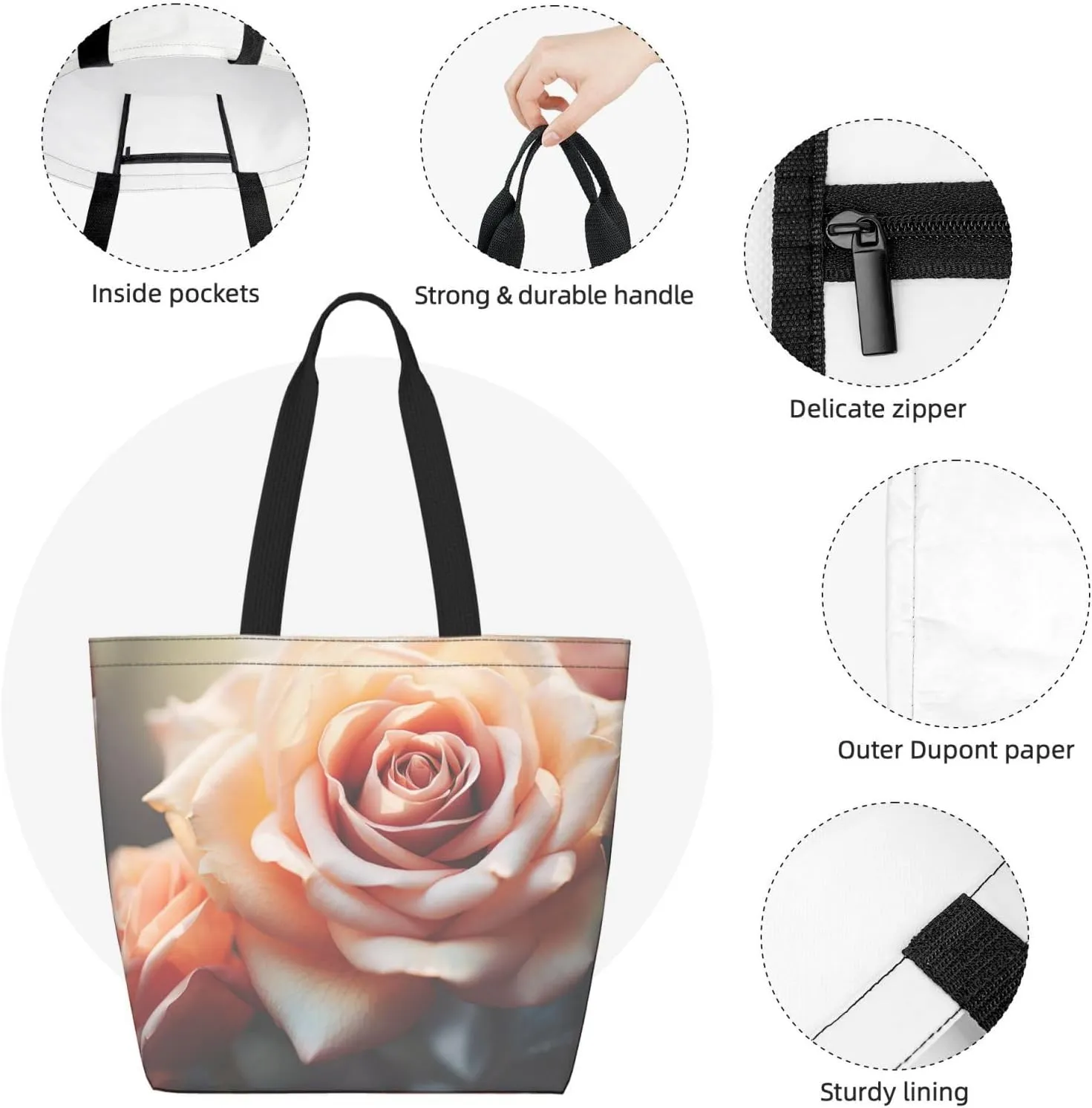 Tote Bag for Women Grocery Bag Reusable Shopping Bag Yellow and flowers Handbag Foldable Shoulder Bag
