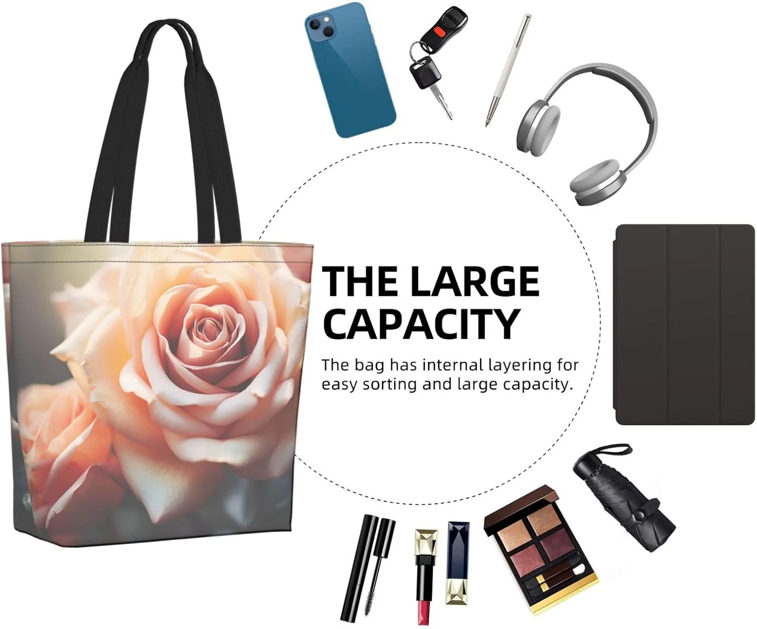 Tote Bag for Women Grocery Bag Reusable Shopping Bag Yellow and flowers Handbag Foldable Shoulder Bag