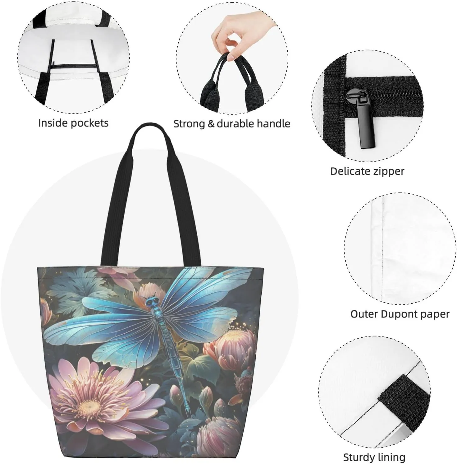 Tote Bag for Women Grocery Bag Reusable Shopping Bag Yellow and flowers Handbag Foldable Shoulder Bag