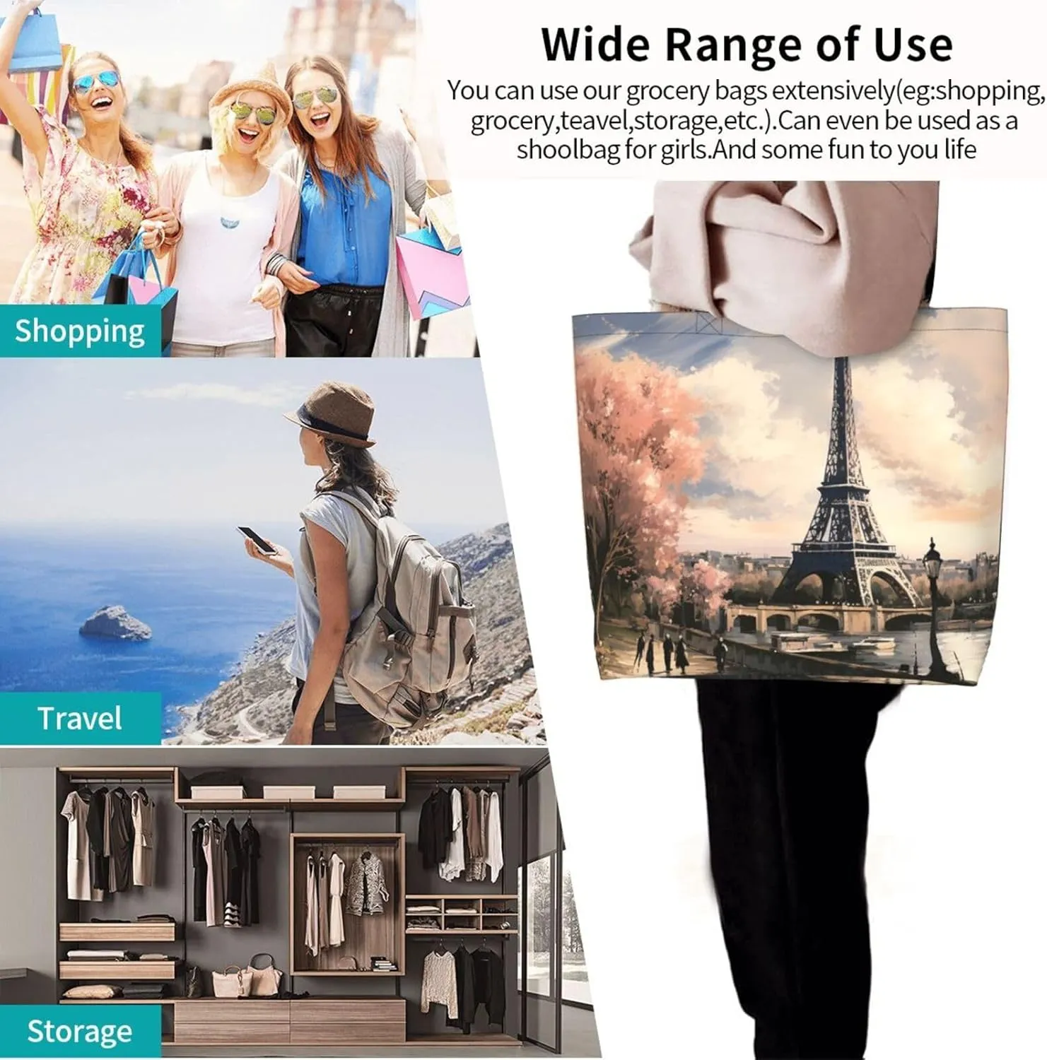 Tote Bag for Women Grocery Bag Reusable Shopping Bag Yellow and flowers Handbag Foldable Shoulder Bag