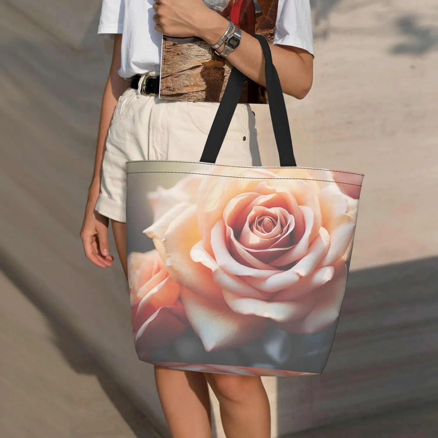 Tote Bag for Women Grocery Bag Reusable Shopping Bag Yellow and flowers Handbag Foldable Shoulder Bag