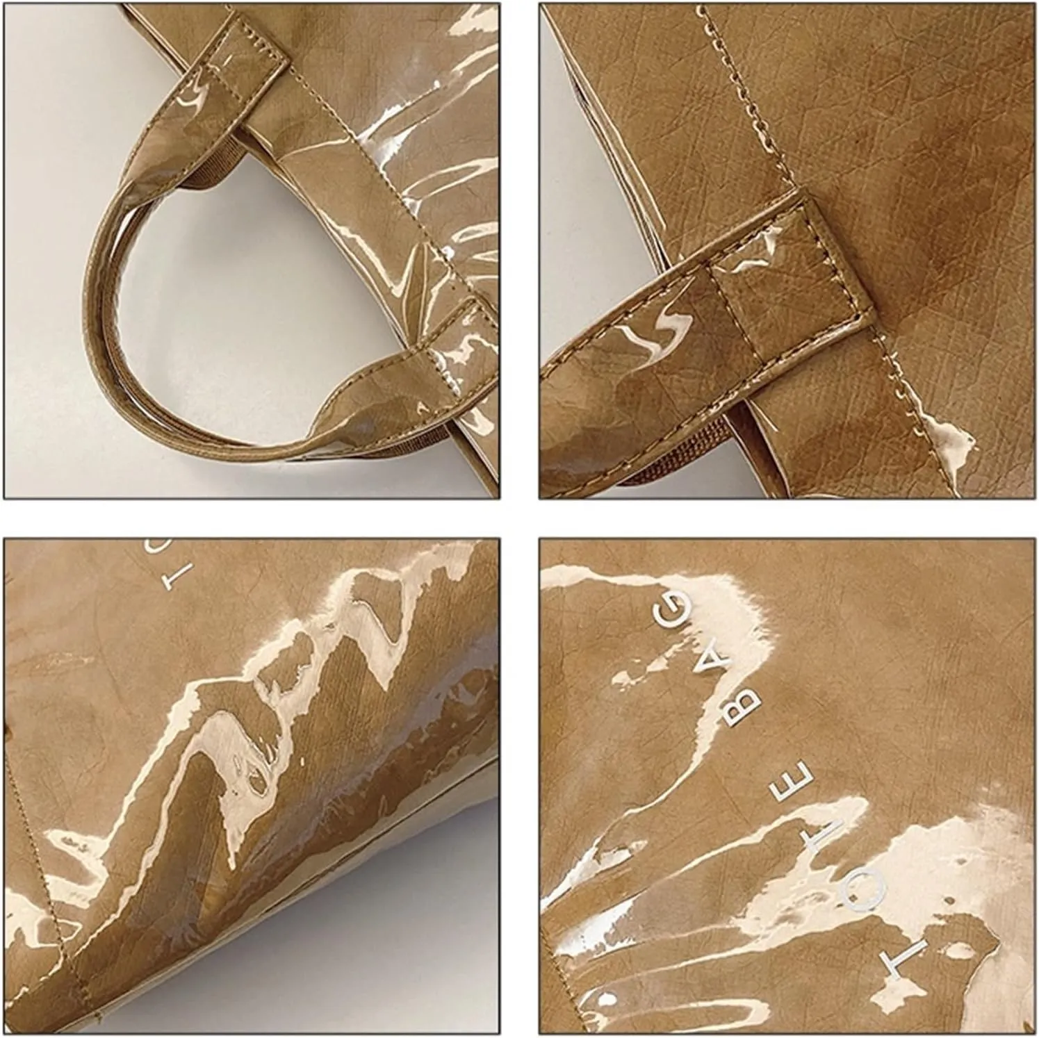 Tote Bag for Women Large Letters Print Handbags Kraft Paper Tote Bag Hobo Bags Clear Plastic PVCTote Bag for Work