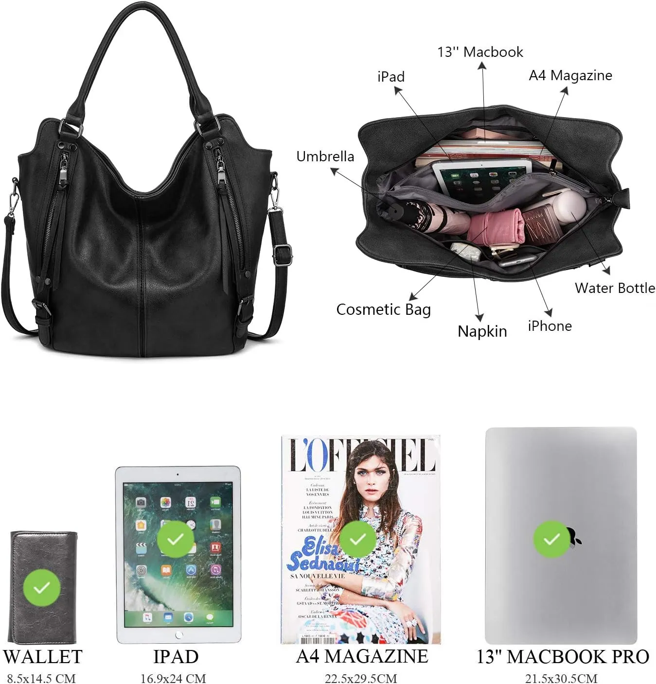 Tote Bag for Women PU Leather Shoulder Bags Fashion Hobo Bags Large Purse and Handbags with Adjustable Shoulder Strap