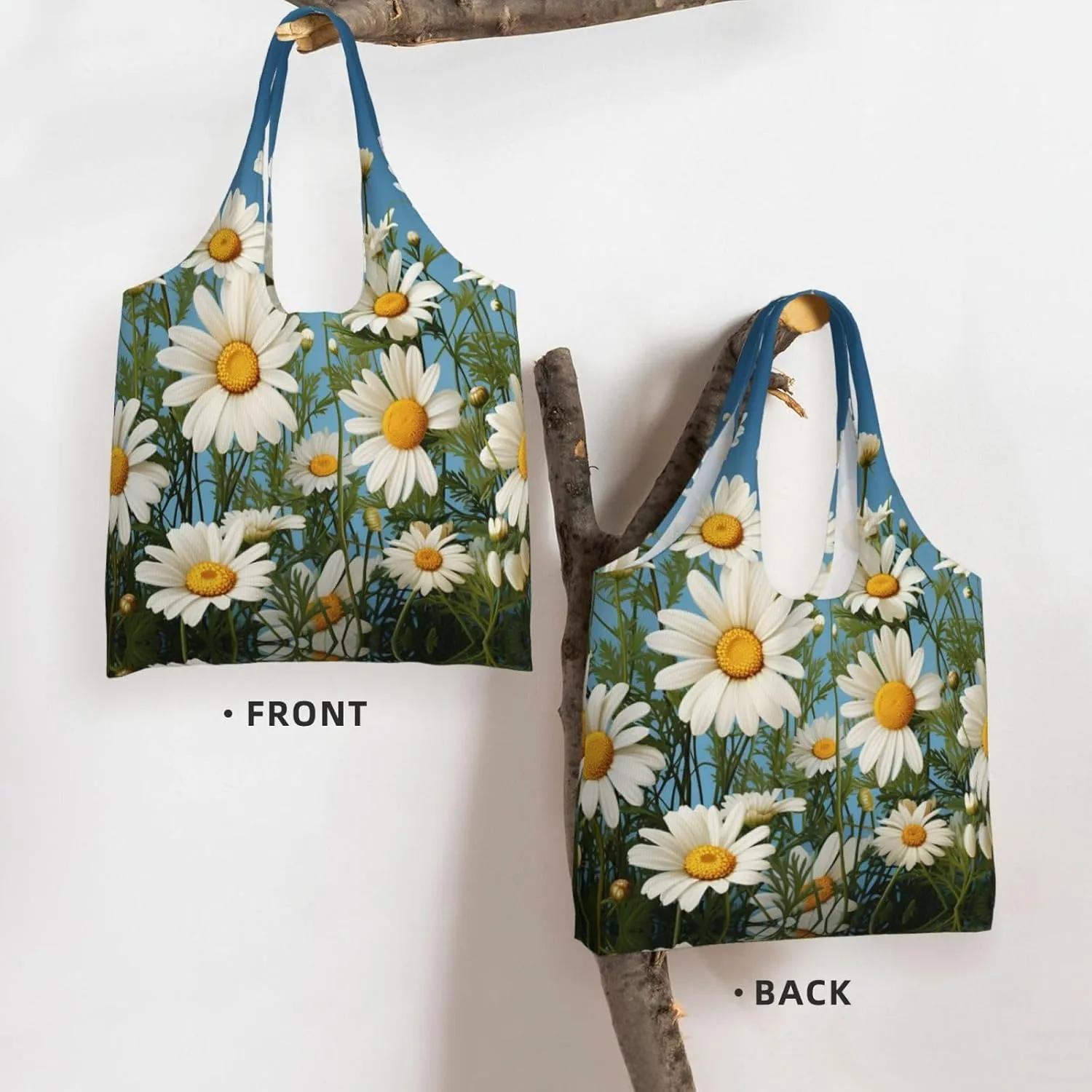 Tote Bag for Women Reusable Grocery Bag Canvas Shopping Bag Camomile pattern Handbag Foldable Shoulder Bag