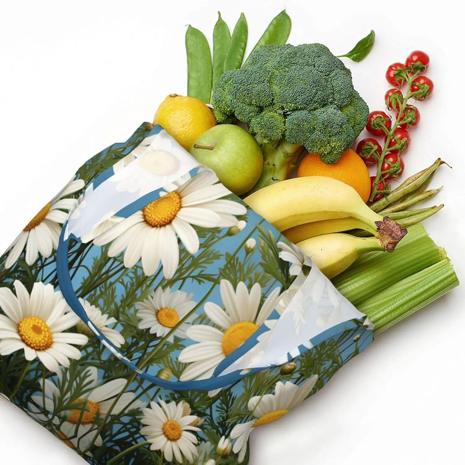 Tote Bag for Women Reusable Grocery Bag Canvas Shopping Bag Camomile pattern Handbag Foldable Shoulder Bag