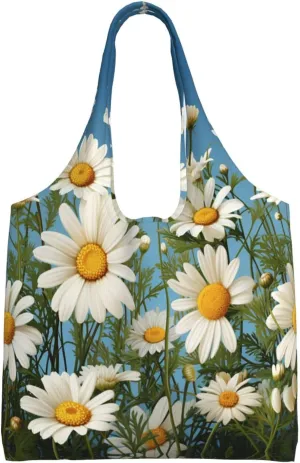 Tote Bag for Women Reusable Grocery Bag Canvas Shopping Bag Camomile pattern Handbag Foldable Shoulder Bag