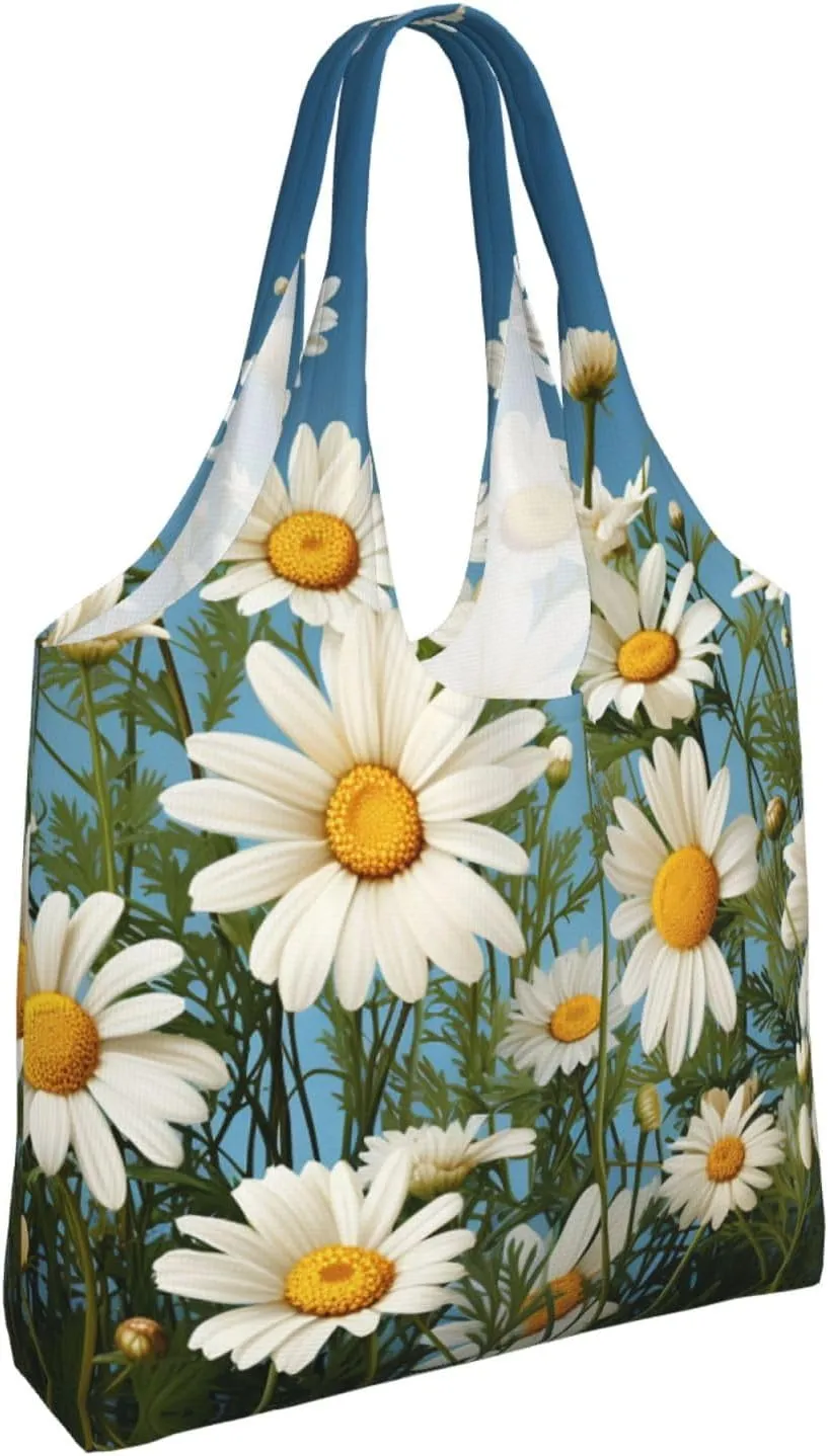 Tote Bag for Women Reusable Grocery Bag Canvas Shopping Bag Camomile pattern Handbag Foldable Shoulder Bag