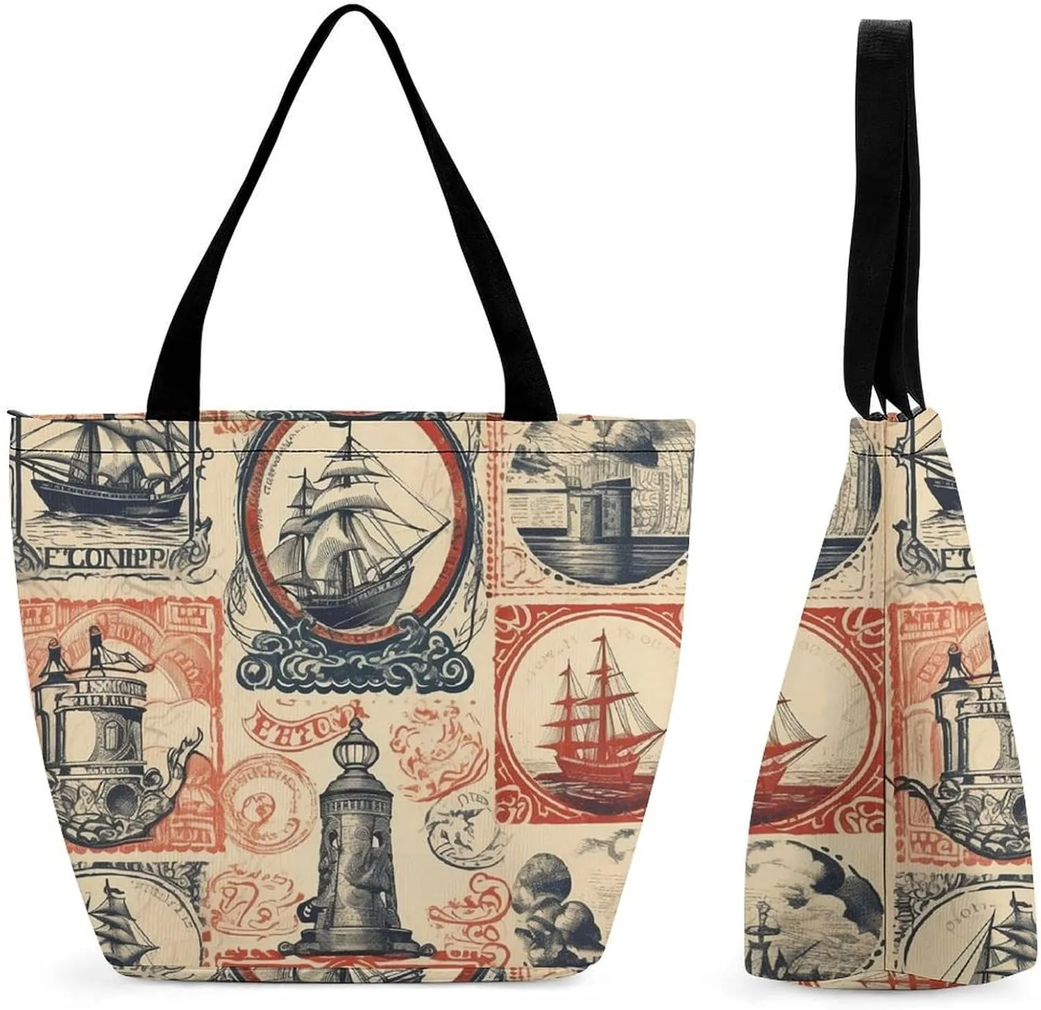 Tote Bag for Women Reusable Handbag Grocery Bags Fashion Shoulder Bags Retro Stamp Style Shopping Bags