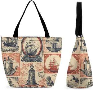 Tote Bag for Women Reusable Handbag Grocery Bags Fashion Shoulder Bags Retro Stamp Style Shopping Bags