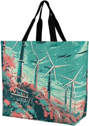 Tote Bag for Women Simple Windmill Diagram Printed Shoulder Bags Large Tote Bag Beach Bag Handbag for Daily Life