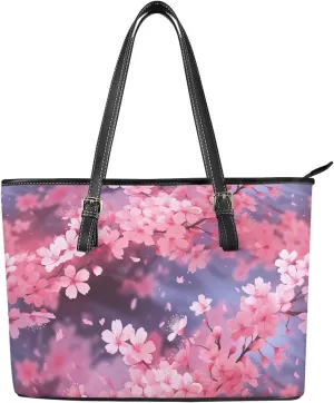 Tote Bag Large Women Bright Flowers Large Shoulder Handbag for Work,Shopping, Faux Leather Travel Satchel Handbag