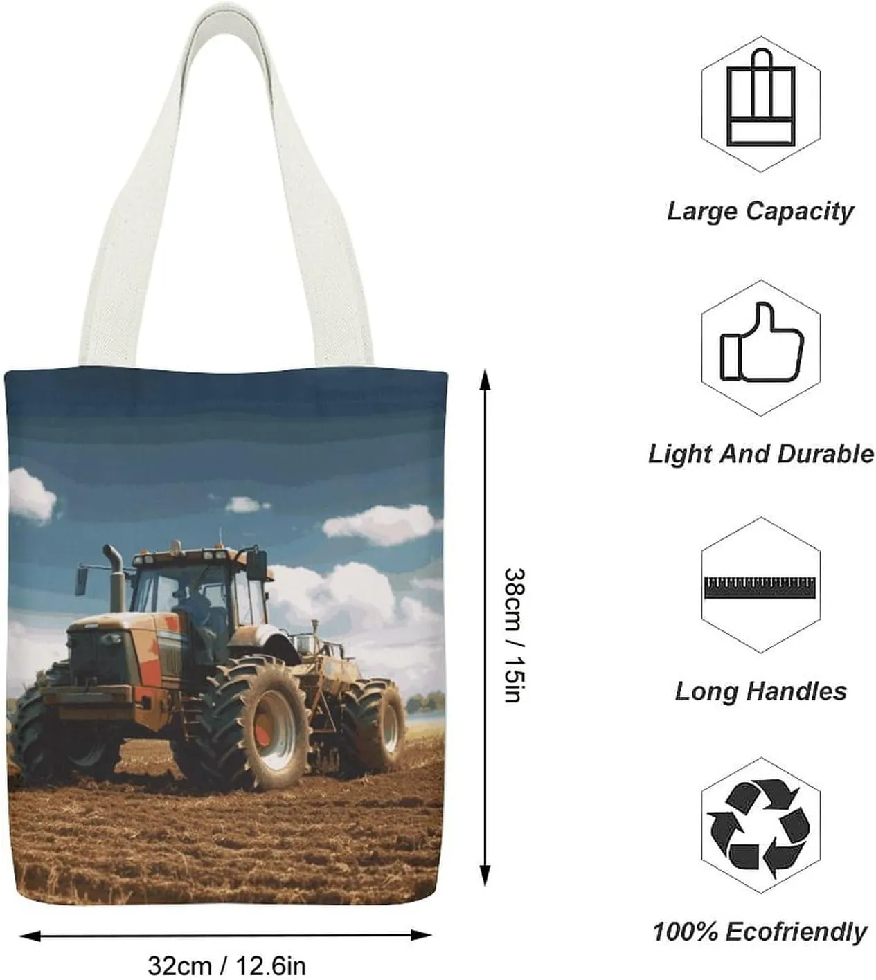 Tote Bag Reusable Cartoon Ladybug Flower Grocery Bag Canvas Shopping Bag with Inner Pocket for Women