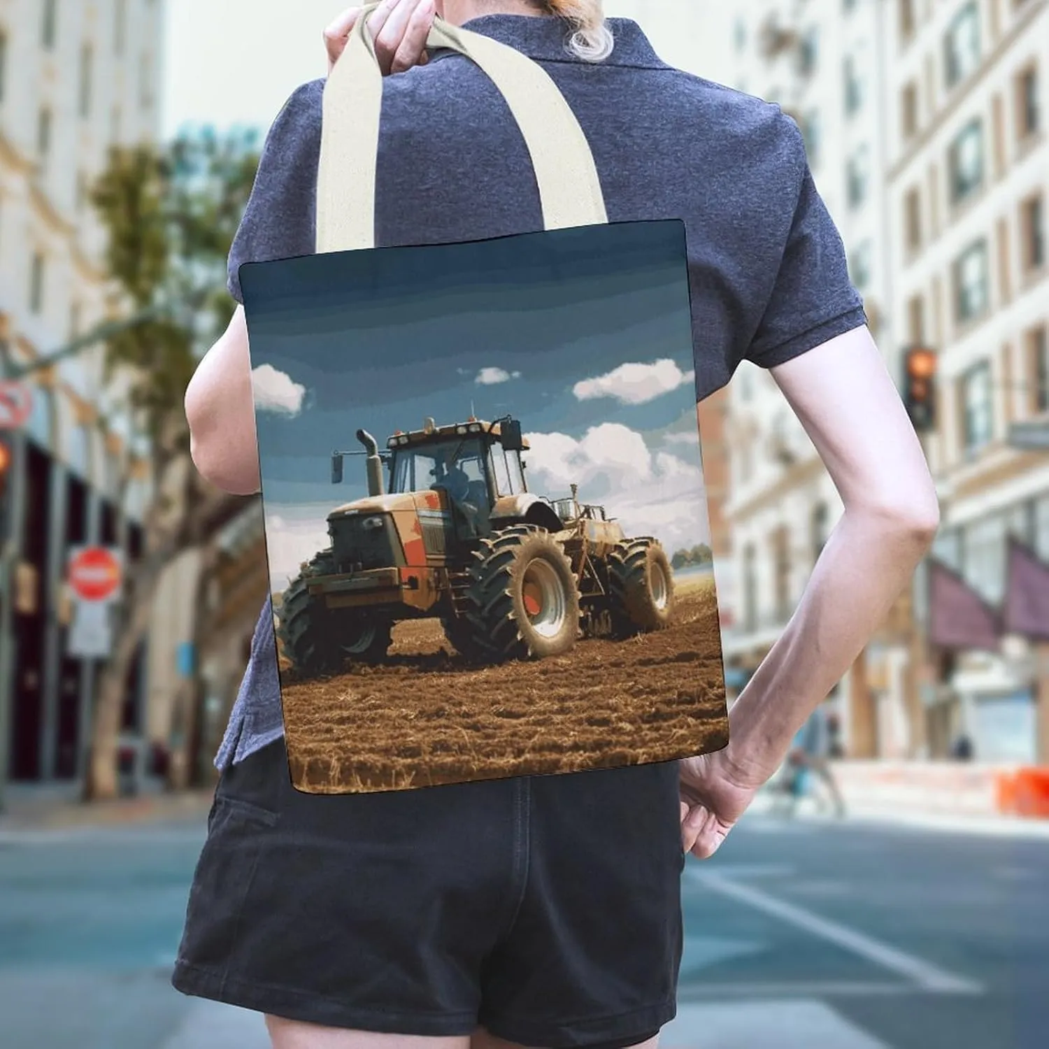 Tote Bag Reusable Cartoon Ladybug Flower Grocery Bag Canvas Shopping Bag with Inner Pocket for Women