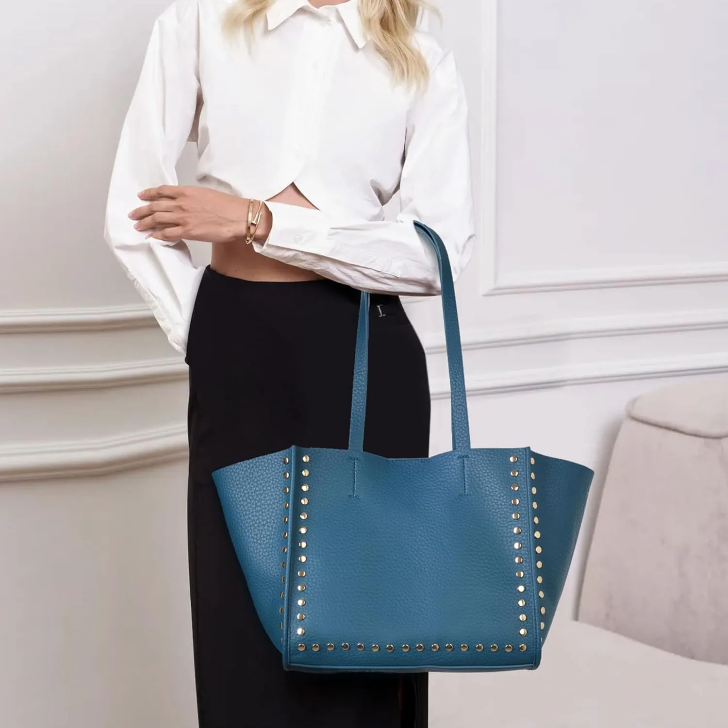 Tote Bag Vegan Leather Purses and Handbags for Women Top Handle Satchel Purse Ladies Shoulder Bags Set 2pcs