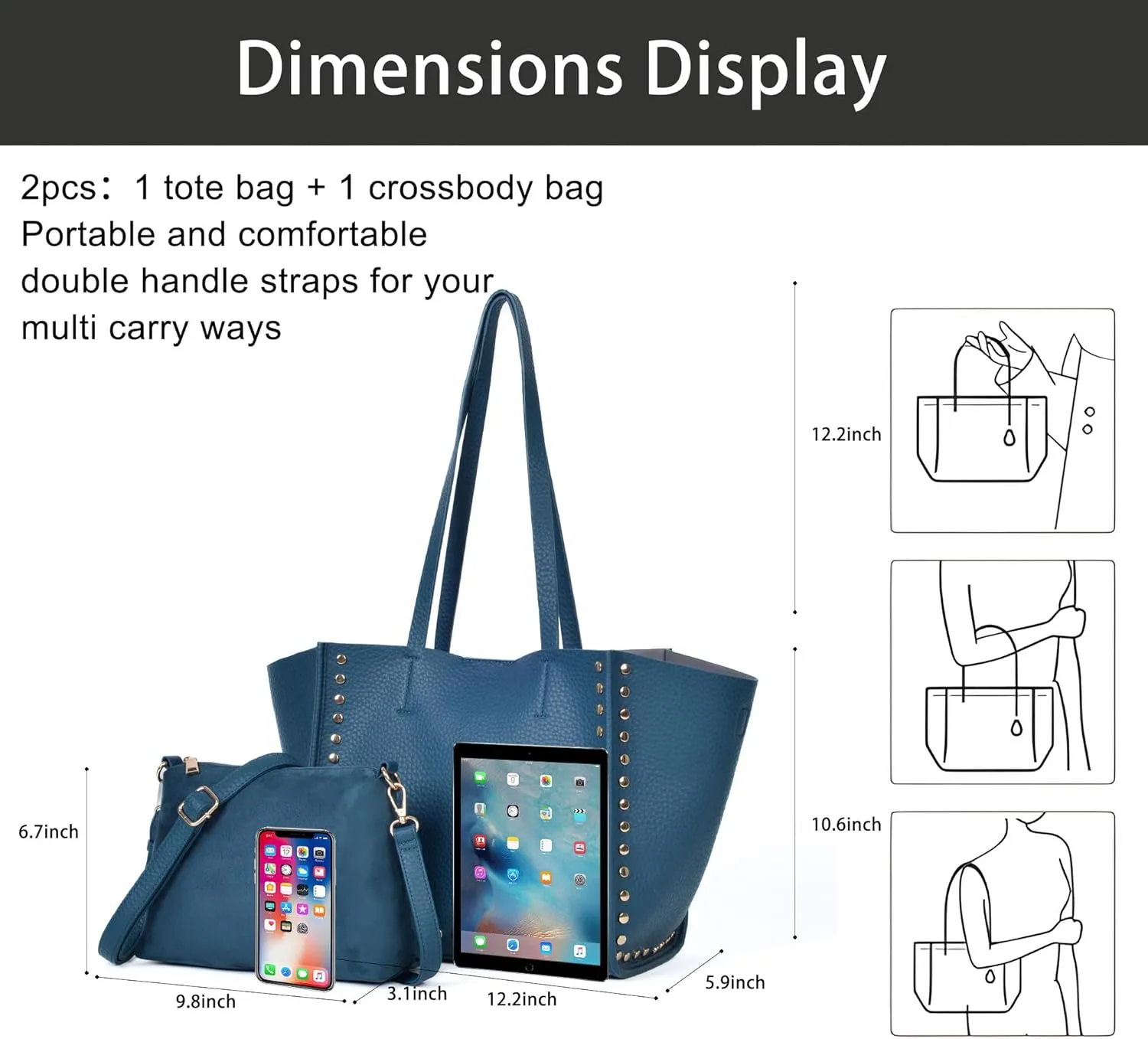 Tote Bag Vegan Leather Purses and Handbags for Women Top Handle Satchel Purse Ladies Shoulder Bags Set 2pcs