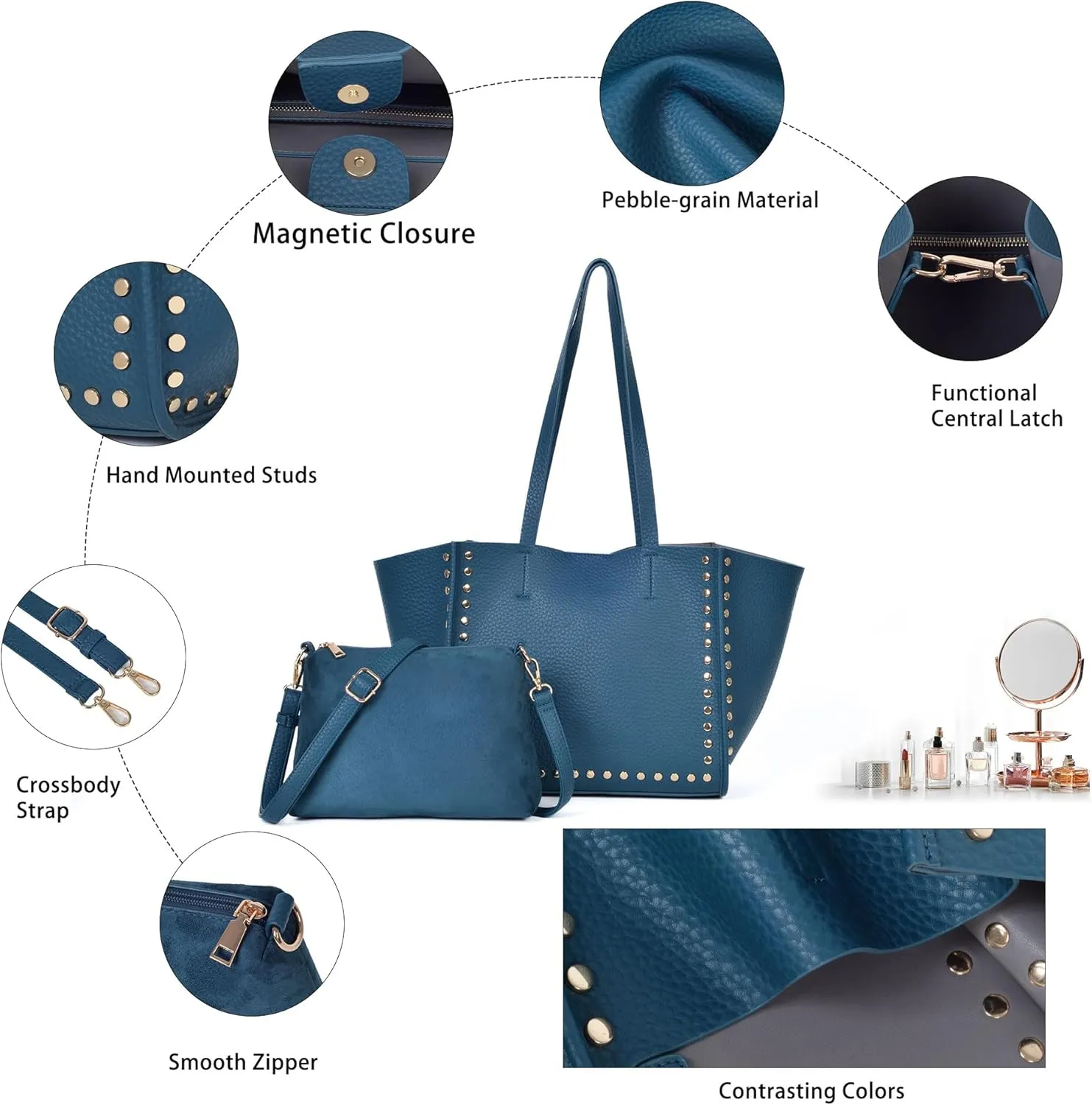 Tote Bag Vegan Leather Purses and Handbags for Women Top Handle Satchel Purse Ladies Shoulder Bags Set 2pcs