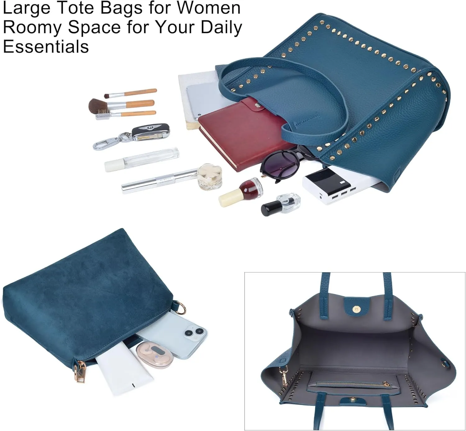 Tote Bag Vegan Leather Purses and Handbags for Women Top Handle Satchel Purse Ladies Shoulder Bags Set 2pcs