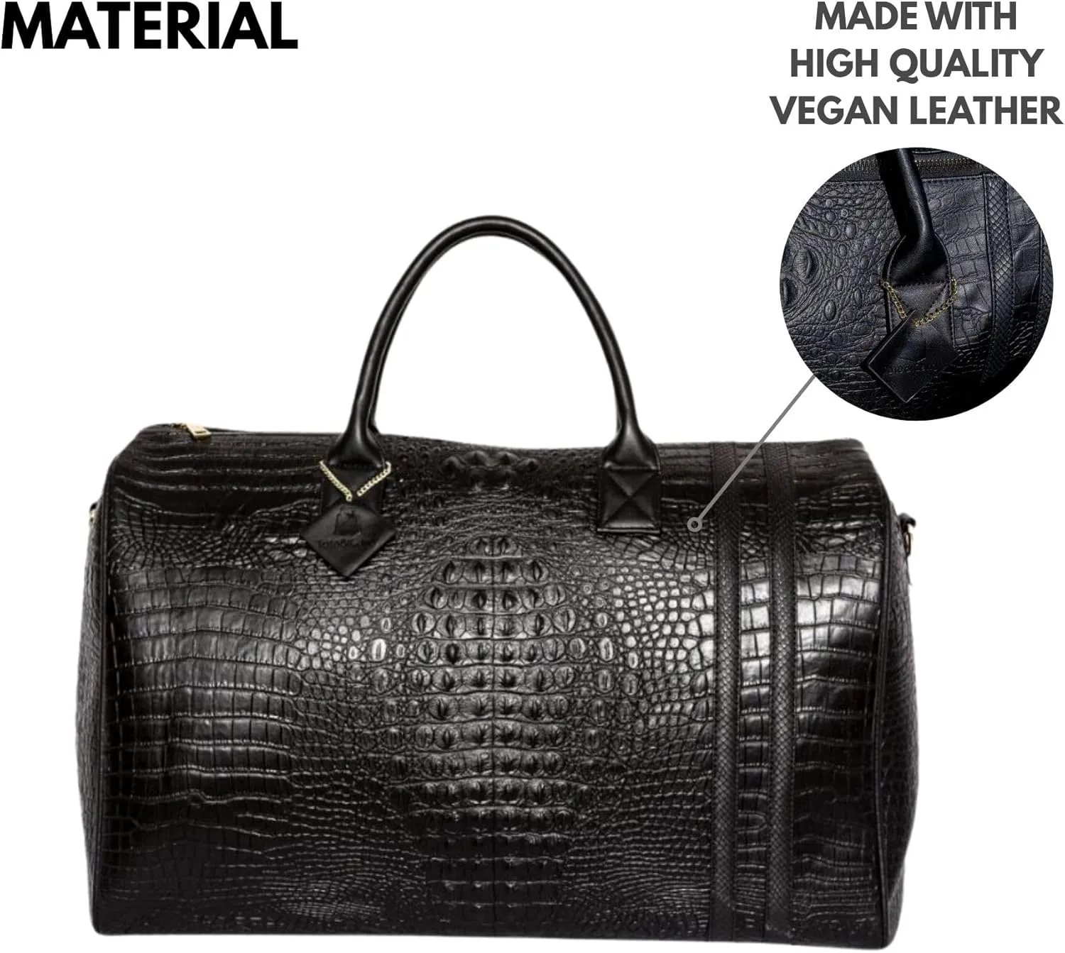 Tote&Carry Apollo 2 Duffle Bag for Travel Women & Men, TSA Approved Carry On Duffel Bag, Premium Vegan Leather w/Gold Hardware, Durable Weekender Luggage for All-Purpose Use (Black, XL)