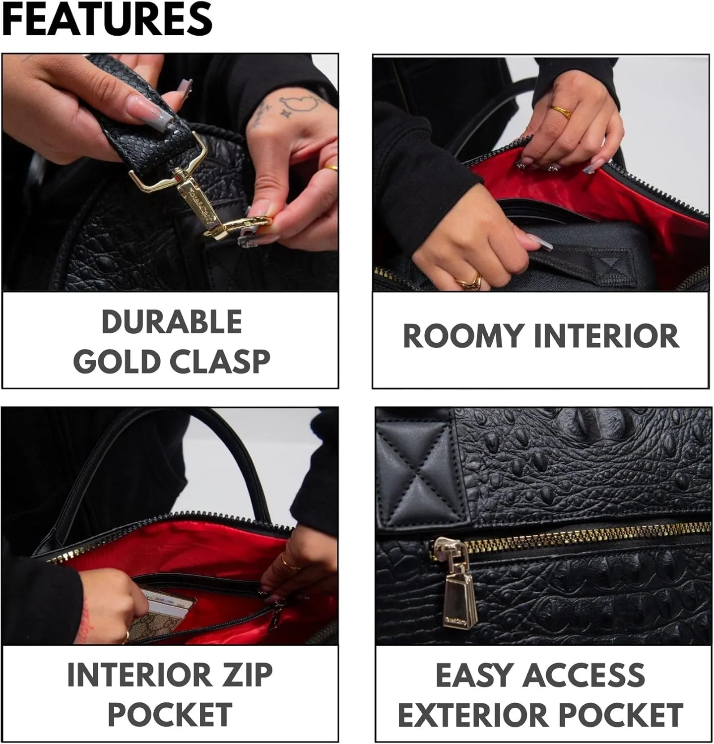 Tote&Carry Apollo 2 Duffle Bag for Travel Women & Men, TSA Approved Carry On Duffel Bag, Premium Vegan Leather w/Gold Hardware, Durable Weekender Luggage for All-Purpose Use (Black, XL)
