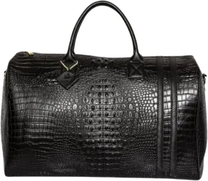 Tote&Carry Apollo 2 Duffle Bag for Travel Women & Men, TSA Approved Carry On Duffel Bag, Premium Vegan Leather w/Gold Hardware, Durable Weekender Luggage for All-Purpose Use (Black, XL)