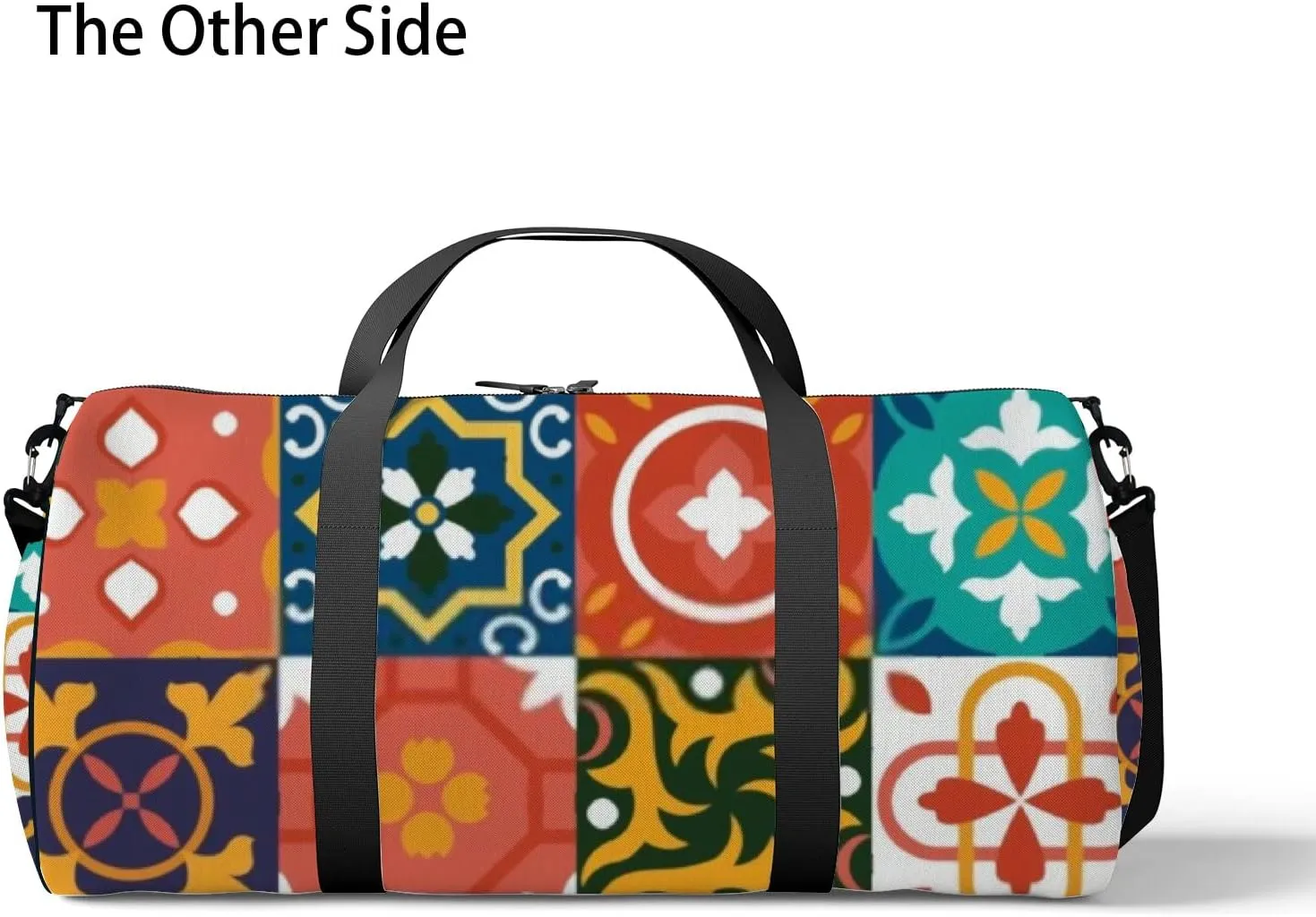 Traditional Geometric Ornate Ceramic Tiles Sports Duffel Bag Travel Gym Tote Bags Lightweight Durable Shoulder Strap Waterproof Polyester Outside Mesh Pocket Overnight Trip Duffel Bag for Women Men